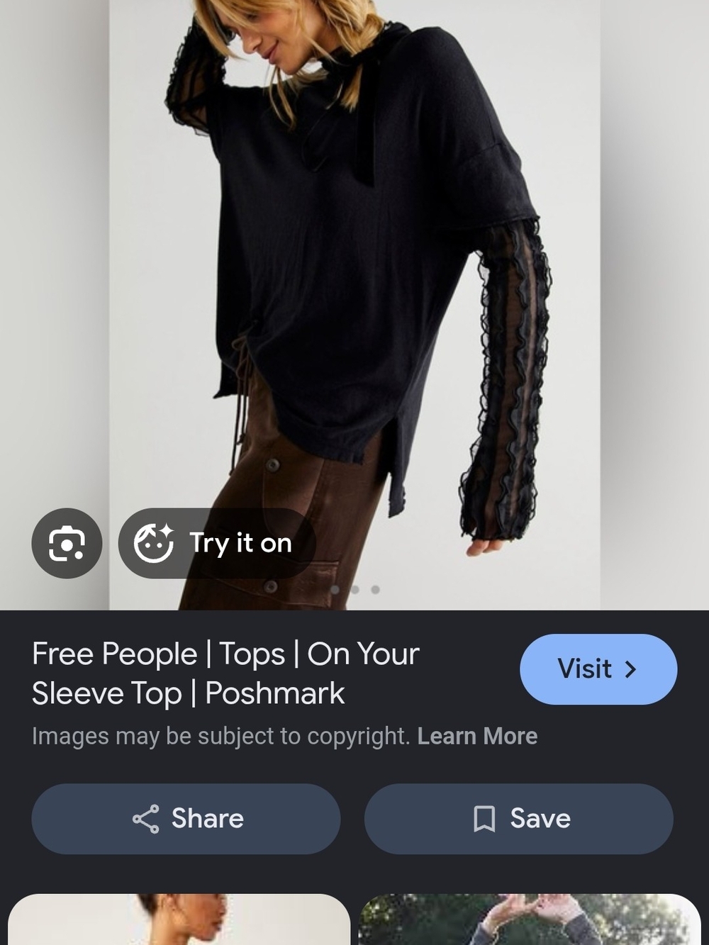 Free People Black Mixed-Media Sleeve Top